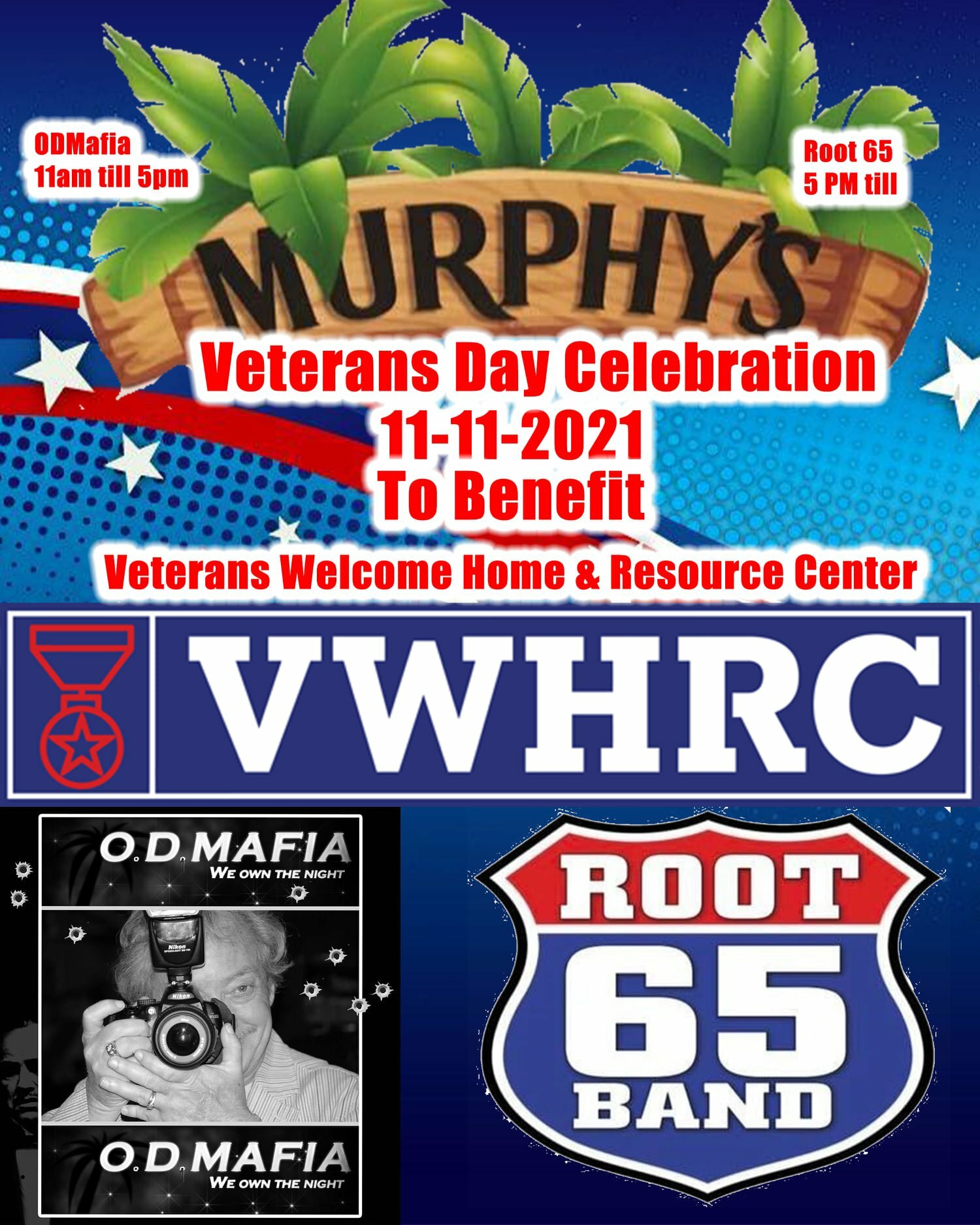 Read more about the article 2021-11-11 Veterans Welcome Home and Resource Center Veterans Day Fundraiser ft Root 65 & DJ Dan Summitt @ Murphy’s In Cherry Grove