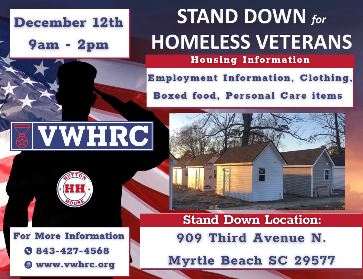 Stand Down 12-12 Stand Down December 12th 9am - 2pm at Tiny Home Village Myrtle Beach